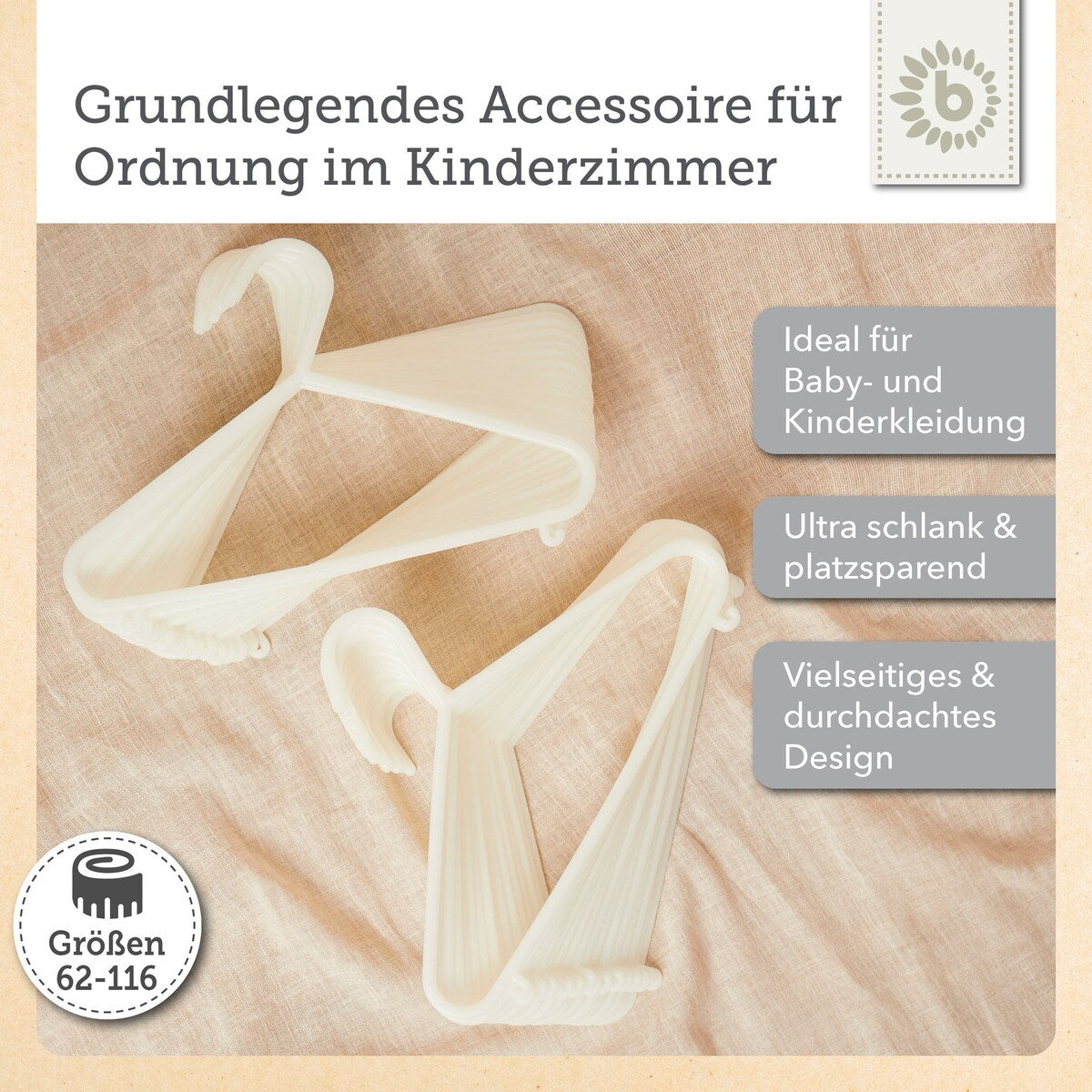 Kleshengere for barn 32 stk. hvit plast 29,5 cm bakside