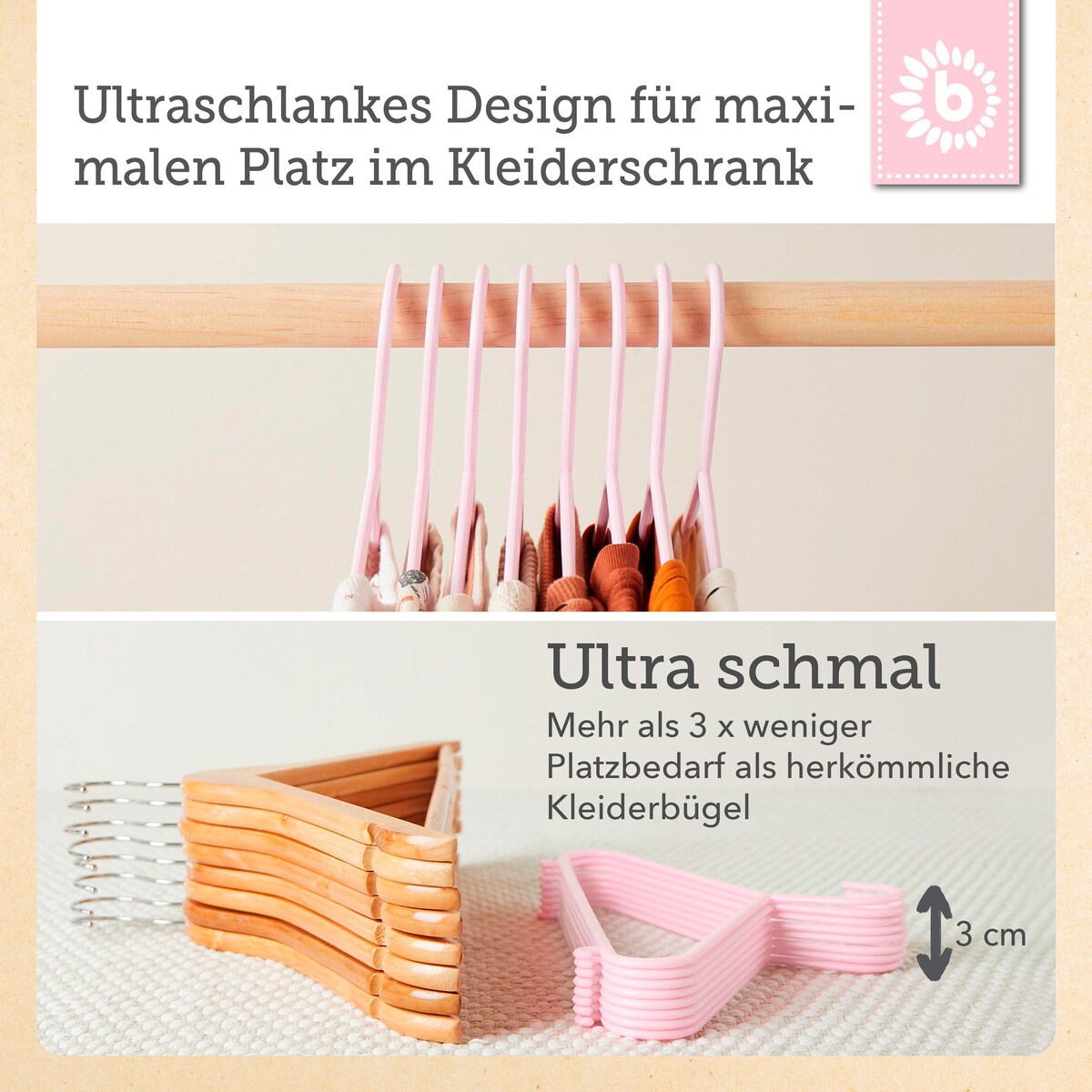 Kleshengere for barn 32 stk rosa plast detalj av krok