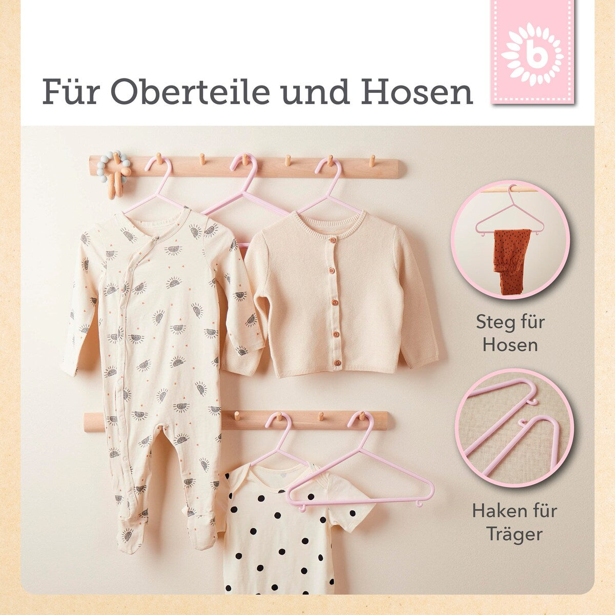 Kleshengere for barn 32 stk rosa plast montert i skap