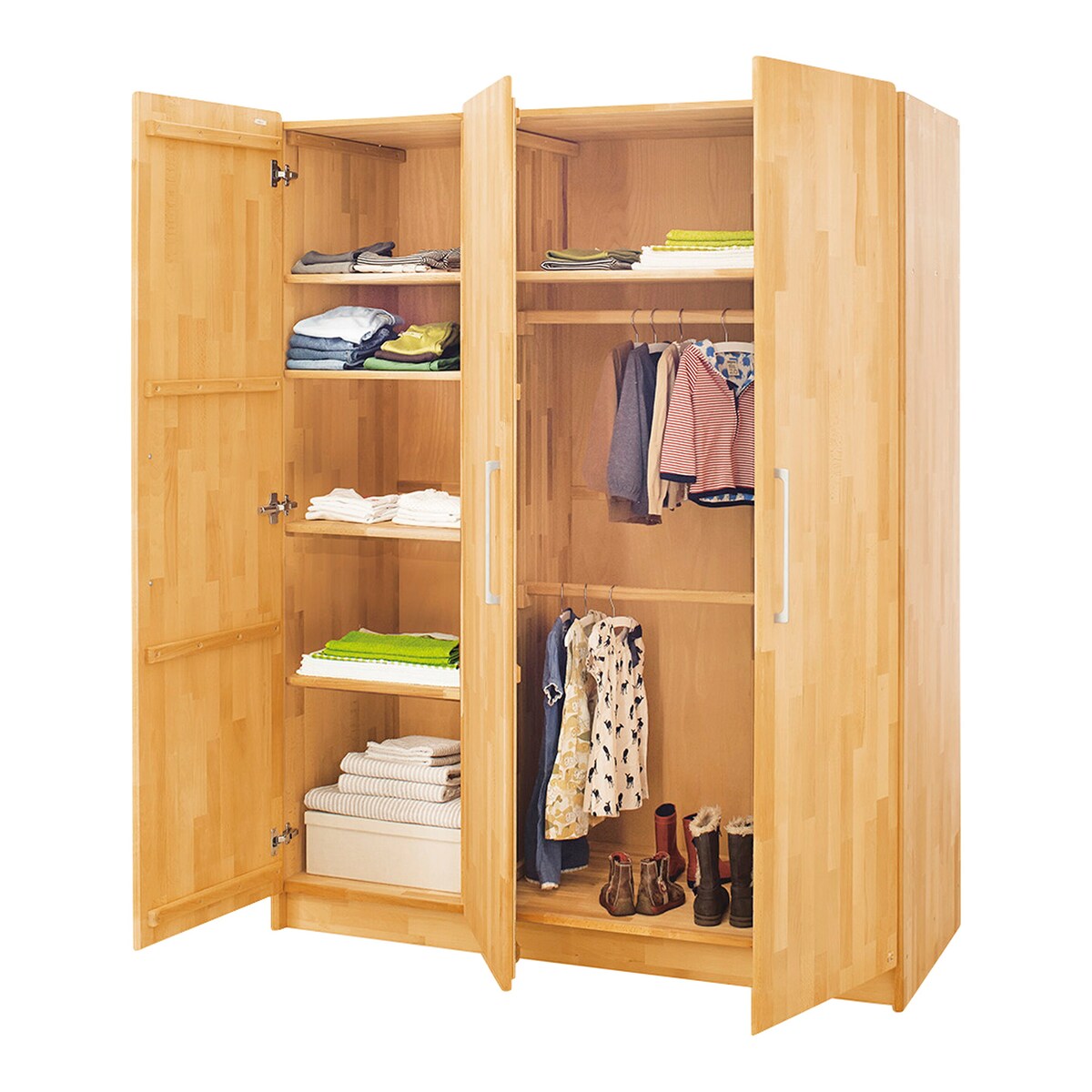 Klesskap Natura 3-dørs massiv bøk 141x63x182 cm bakside