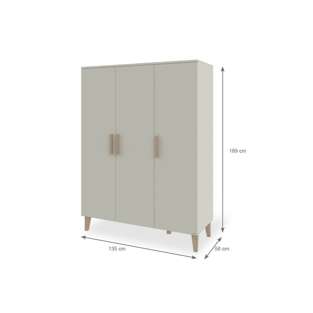 Klesskap Tami stor 3-dørs beige eik bakside