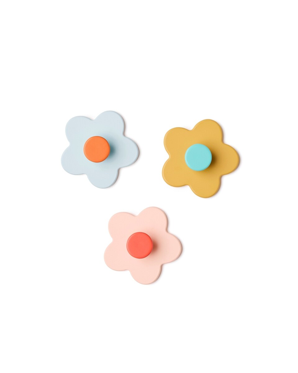 Knaggset 3-pack blomst flerfarget FSC-tre forfra