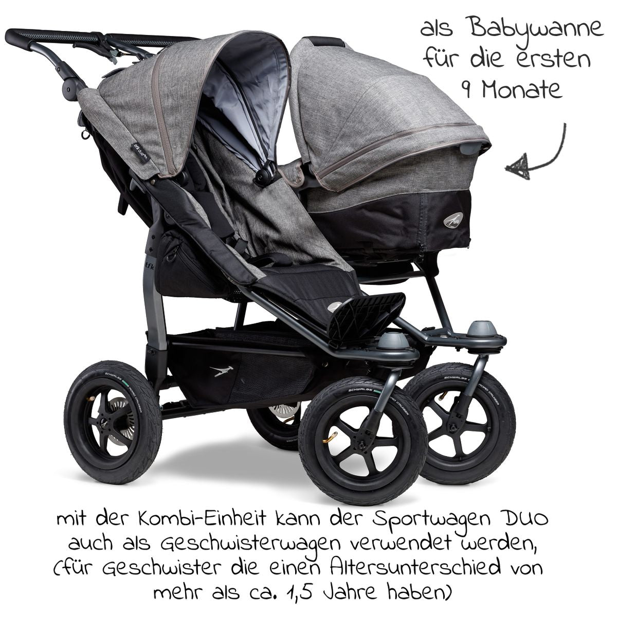 Kombienhet bærebag og sete til Duo, grå bakside