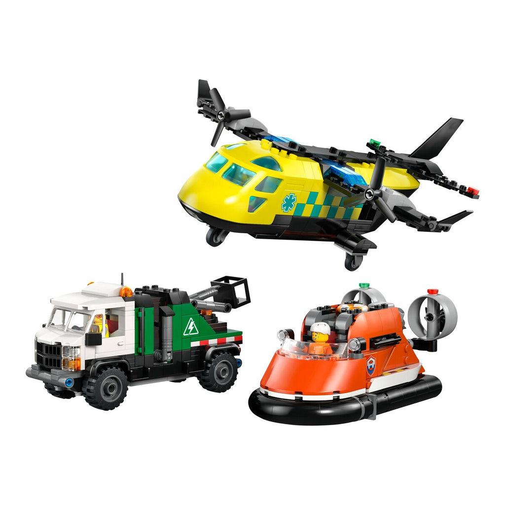 Baksiden av Kombinasjonssett med fly, servicekjøretøy og luftputebåt 60505 - LEGO City