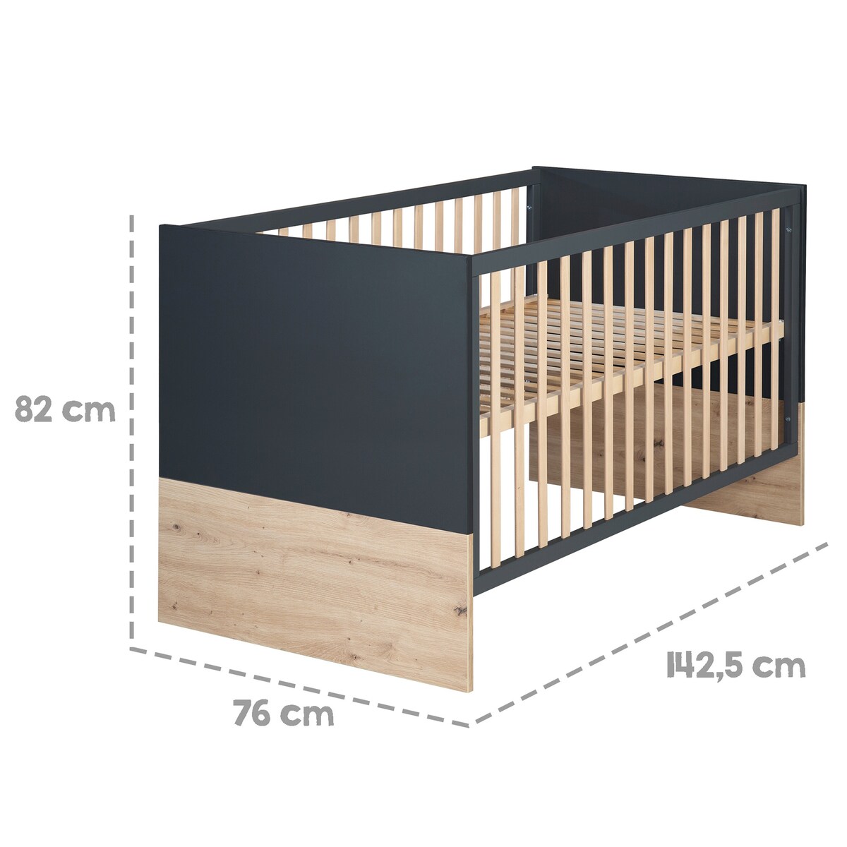 Montert Kombiseng 70x140 cm Lenn i antrasitt og eik på barnerom