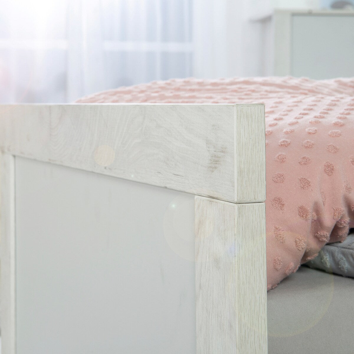 Kombiseng 70x140 cm Mila i lysgrått og eik detalj av hjørne