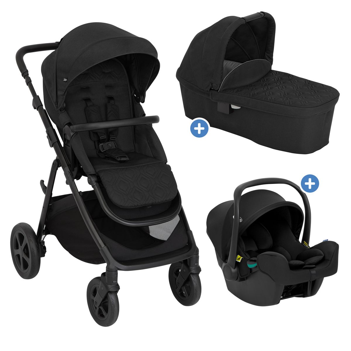Kombivogn 3-i-1 Near2Me DLX med bærebag og babystol SnugLite forfra