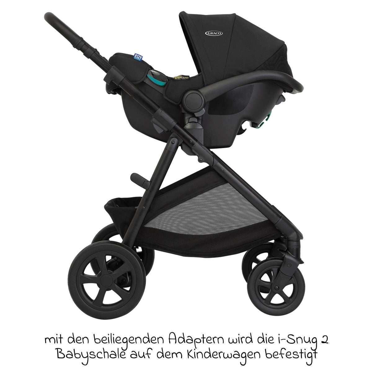 Nærbilde av stoff på Kombivogn 3-i-1 Near2Me DLX med bærebag og babystol SnugLite