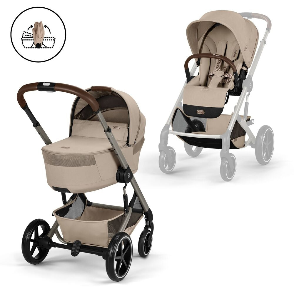 Kombivogn Balios S Lux med Fold Cot Almond Beige forfra