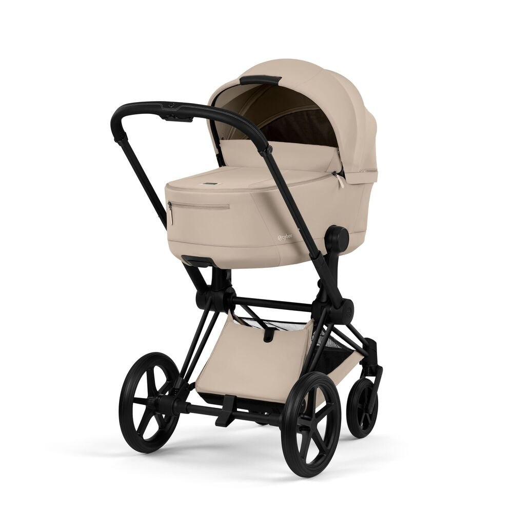 Kombivogn Priam 5 Comfort Matt Black med babybag Cozy Beige forfra