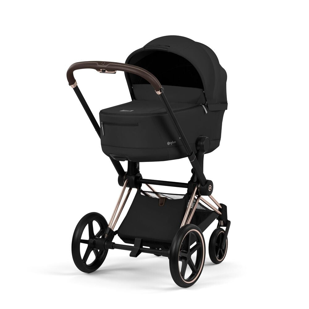 Kombivogn Priam 5 Comfort Rosegold med babybag Sepia Black forfra