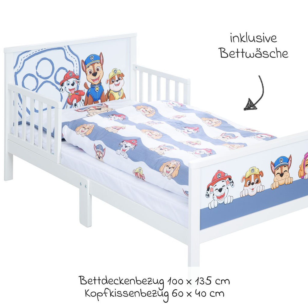 komplett barneseng med sengebunn og sengetoy paw patrol roba montert i barnerom
