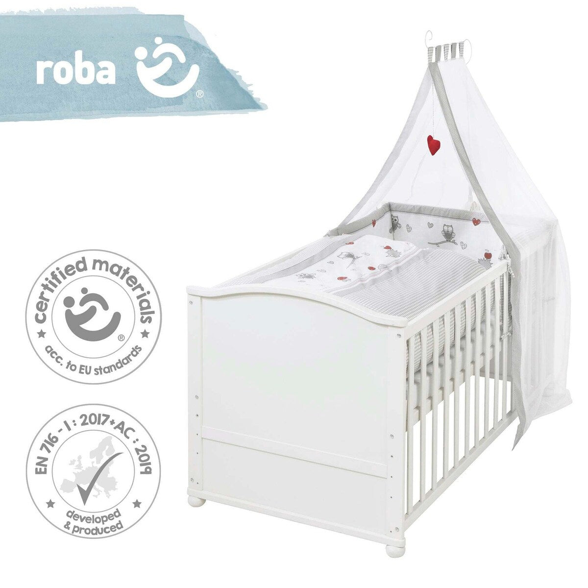 Komplett sengesett Adam & Eule 70x140 cm med madrass forfra