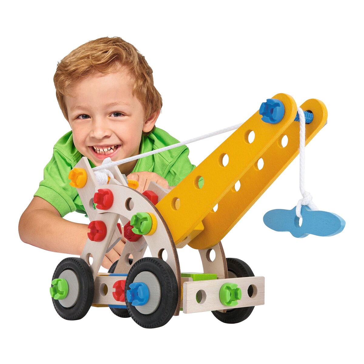 Konstruksjonssett kranbil 70 deler 4 modeller fra 3 år bakside