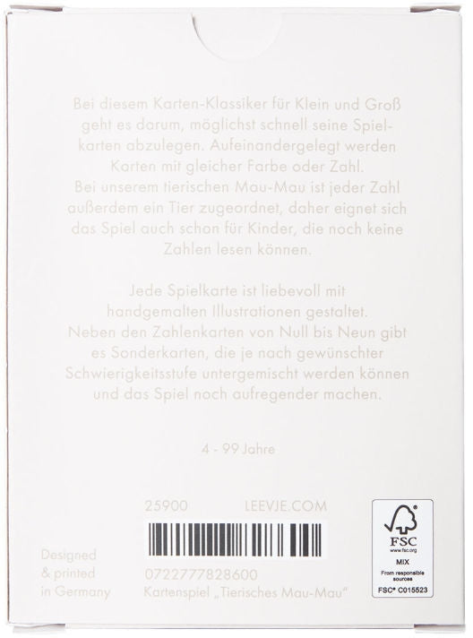 Kortspill tierisches MAU-MAU 56 kort bakside med logo fra Leevje