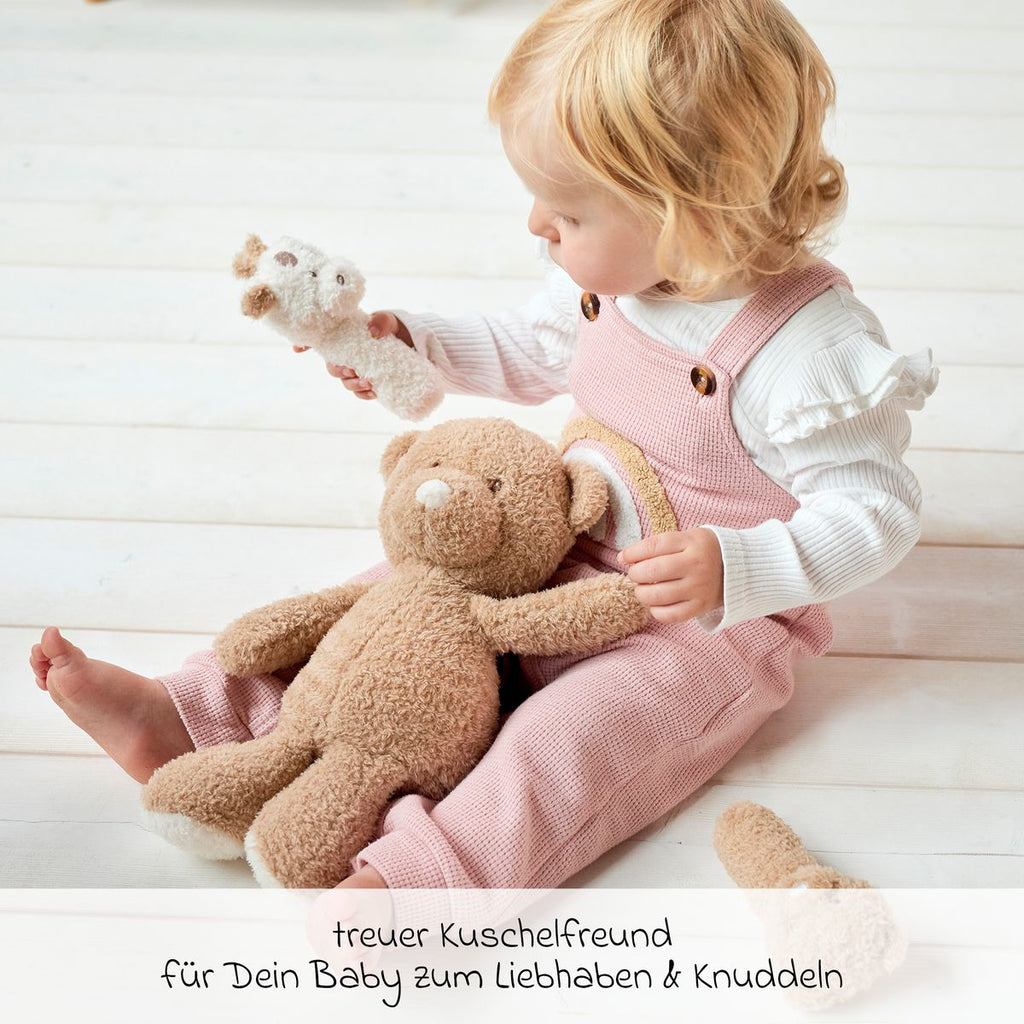 Detalj av mykt teddystoff på Kosebamse bjørn fra Nattou
