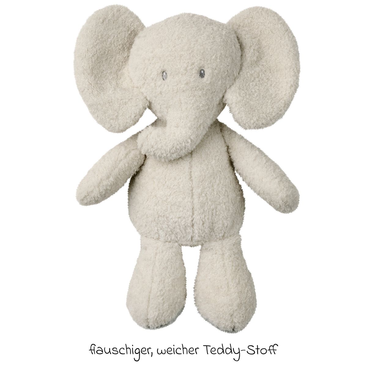 Kosedyr elefant i teddystoff grå bakside