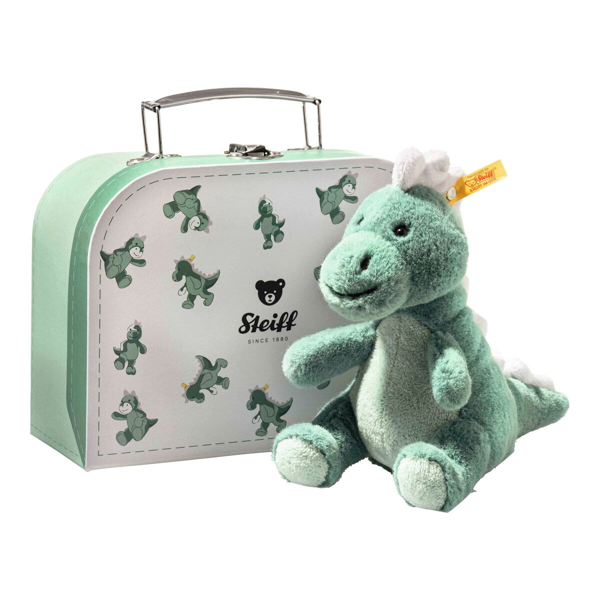 Kosedyr Joshi Baby T-Rex med koffert 16 cm plysj fra Steiff