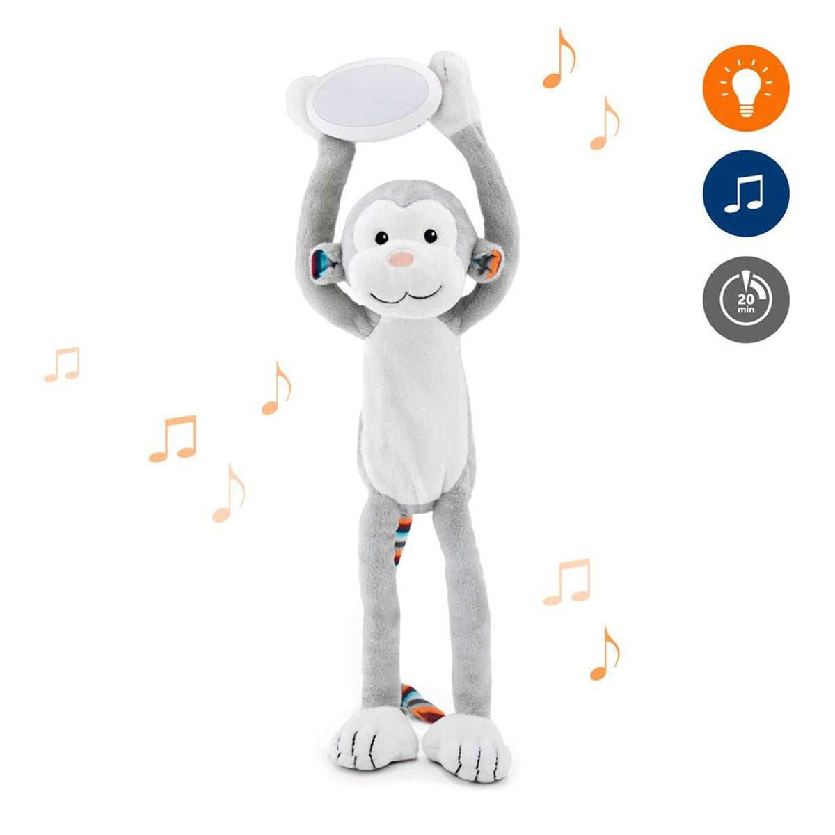 Kosedyr med nattlys og musikk Max ape bakside