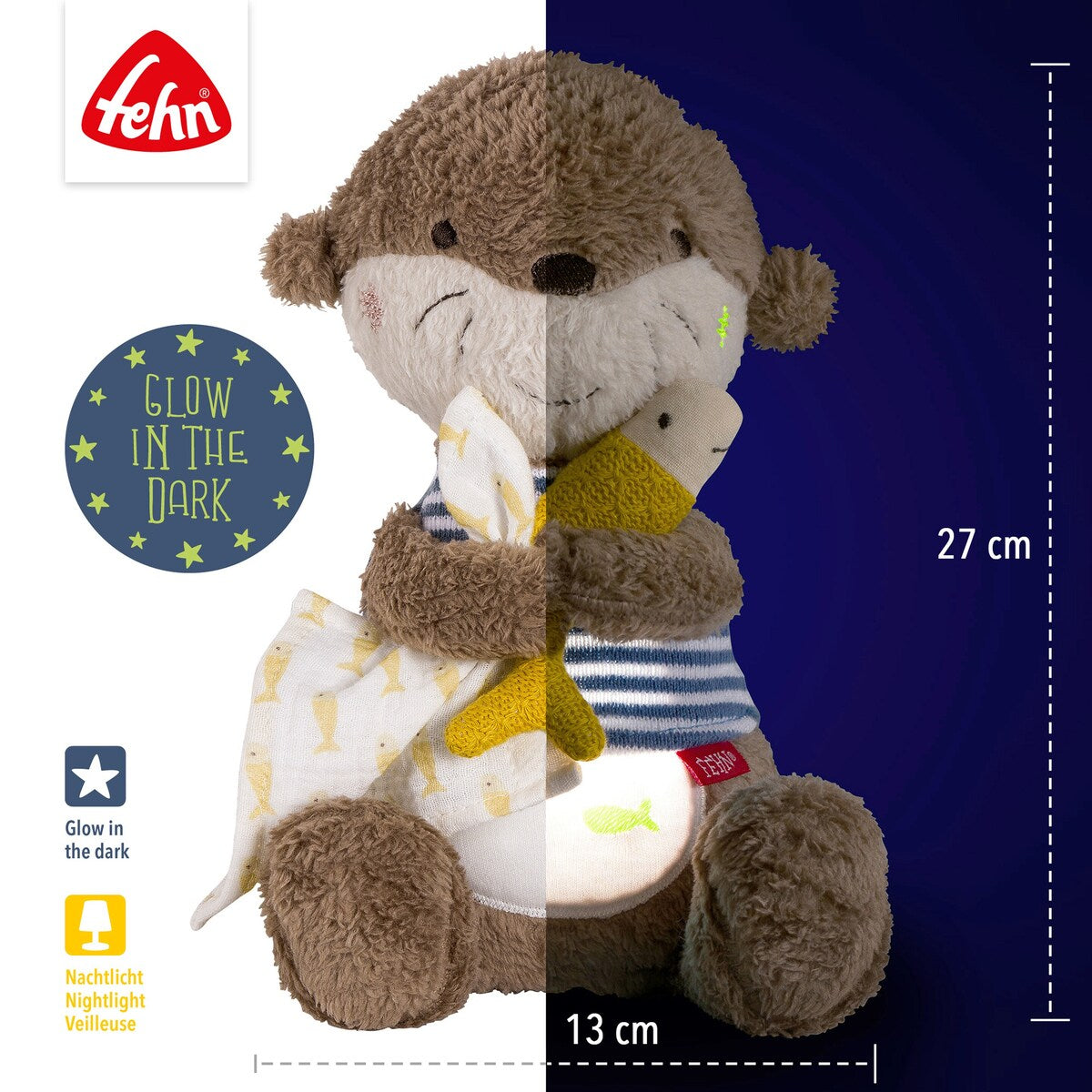 Montert kosedyr med nattlys oter Theo 27 cm