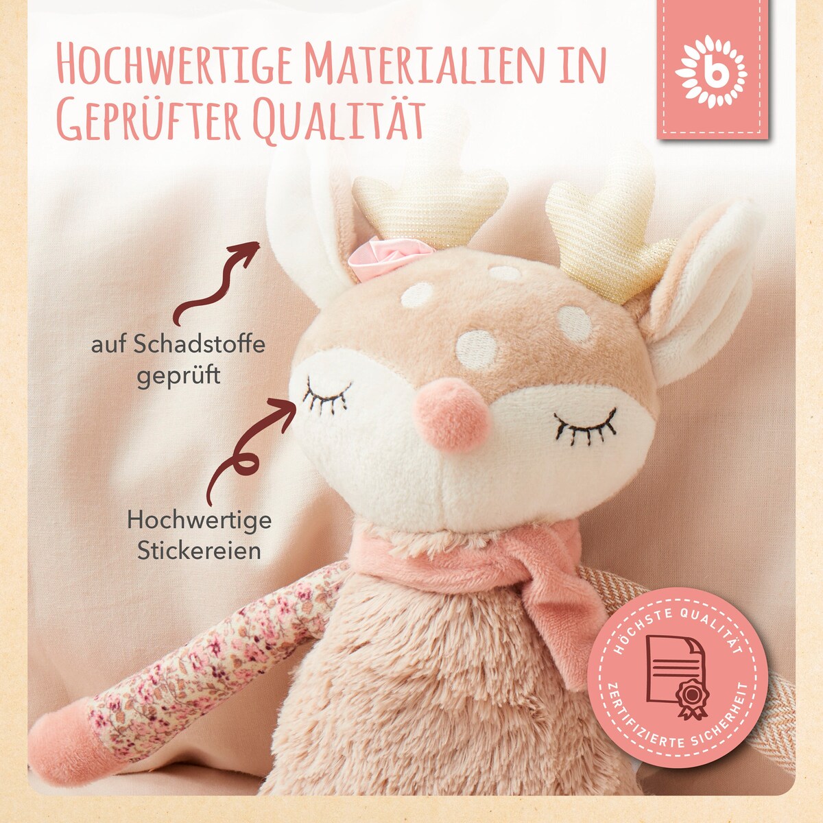 Nærbilde av kosedyr rådyr polyester 44 cm