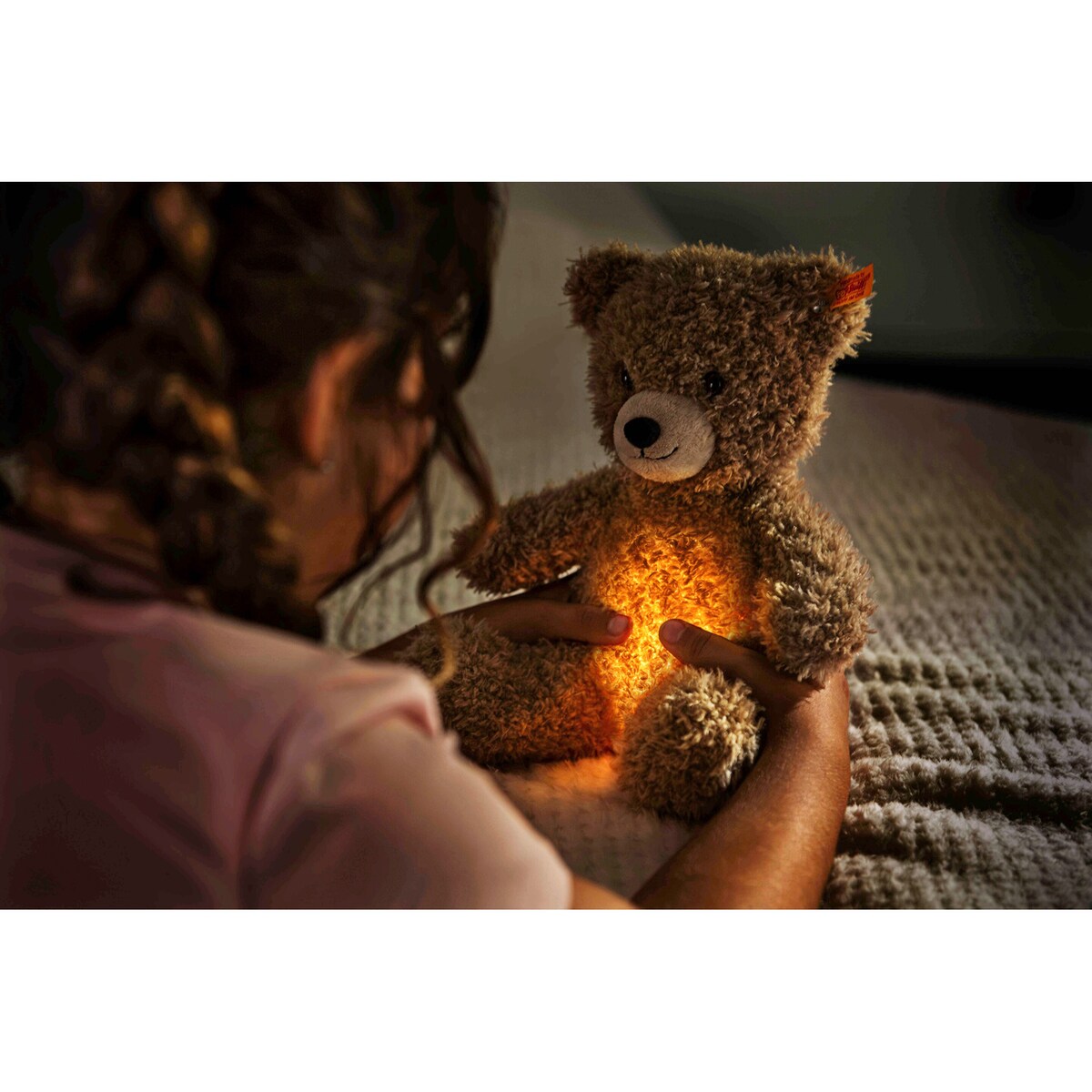 Montert kosedyr teddybjørn Caspar med nattlys 28 cm