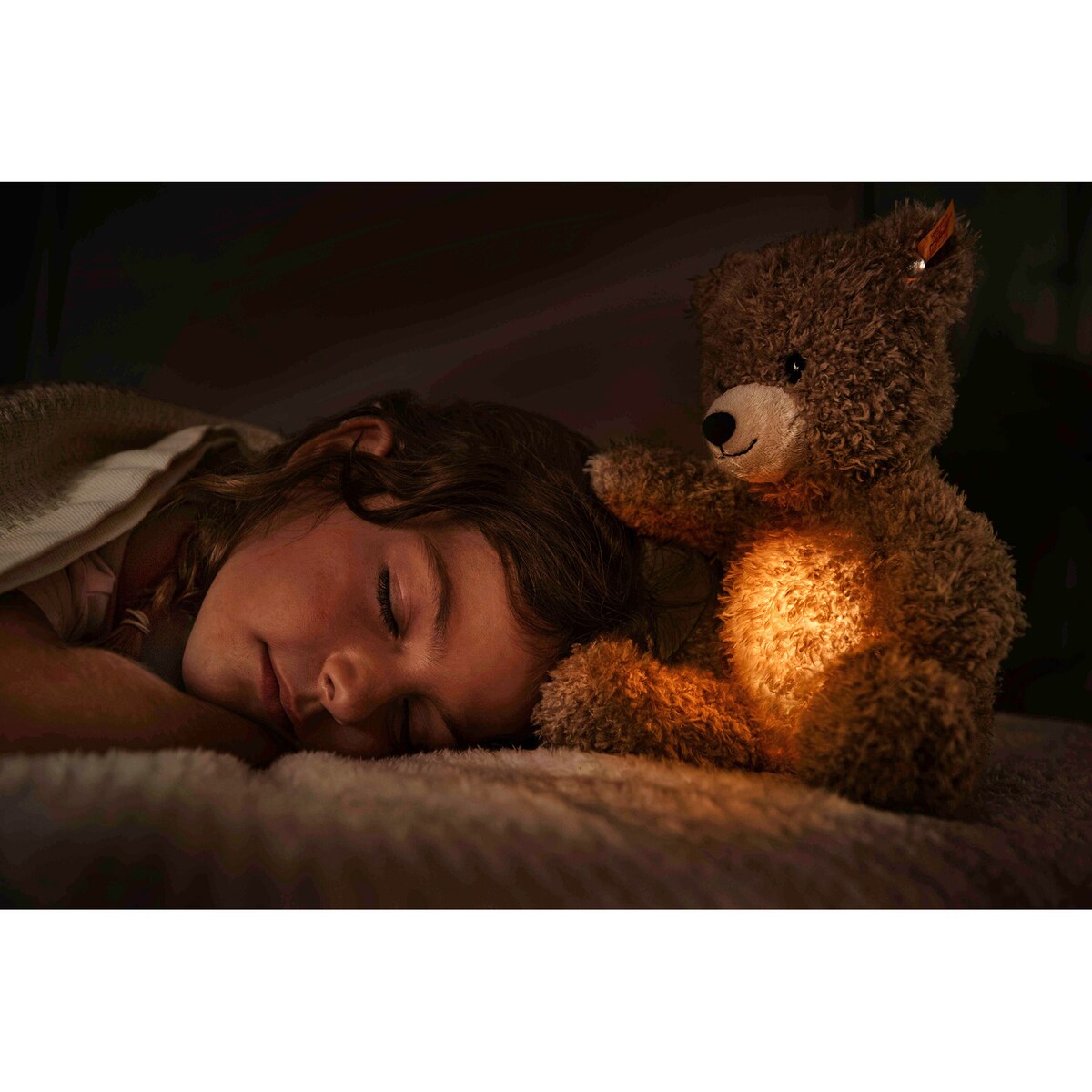 Kosedyr teddybjørn Caspar med nattlys 28 cm bakside