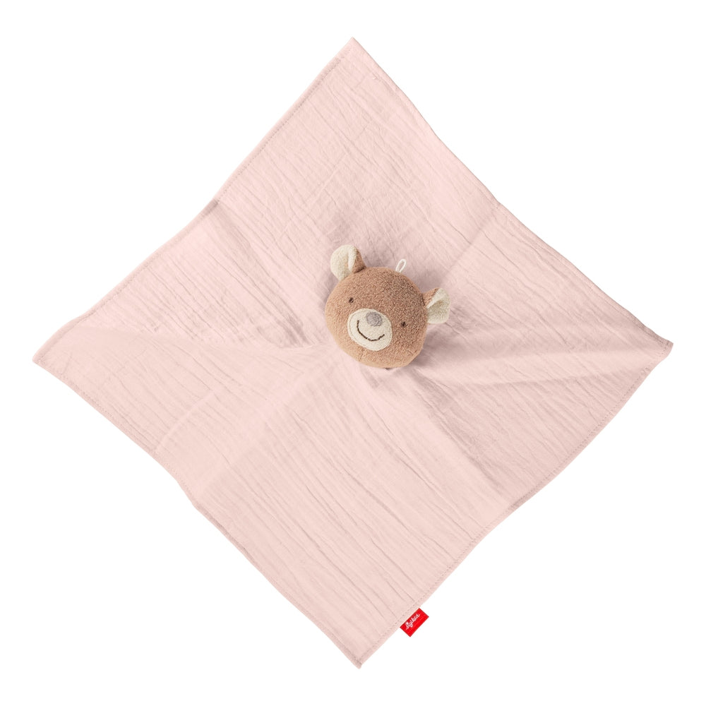 Koseklut bjørn i rosa musselin med bomull crinkle-look montert