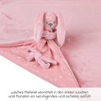 Bakside av Koseklut XXL og mini-kosedyr, selvlysende kanin Lapidou, rosa med lysende effekt