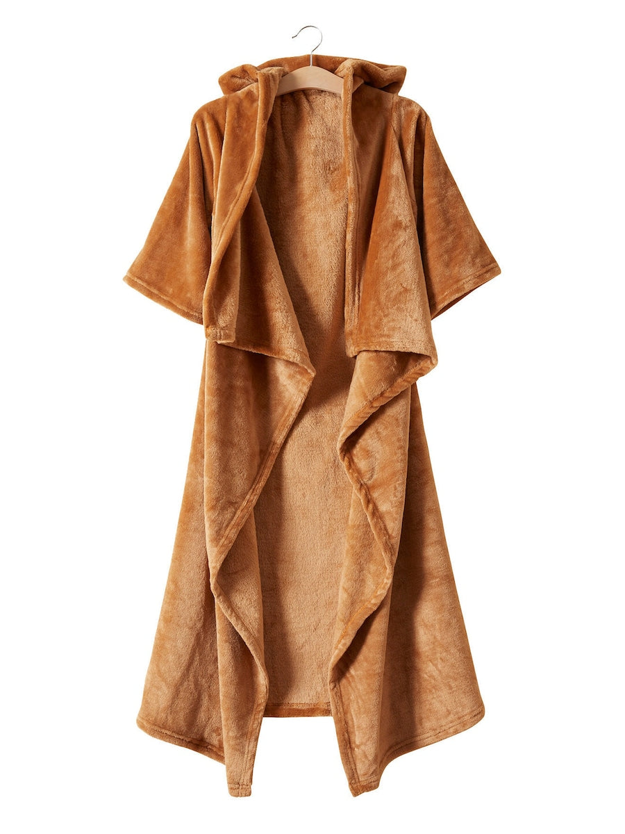 Kosepledd med hette og ermer reinsdyr polyester bakside