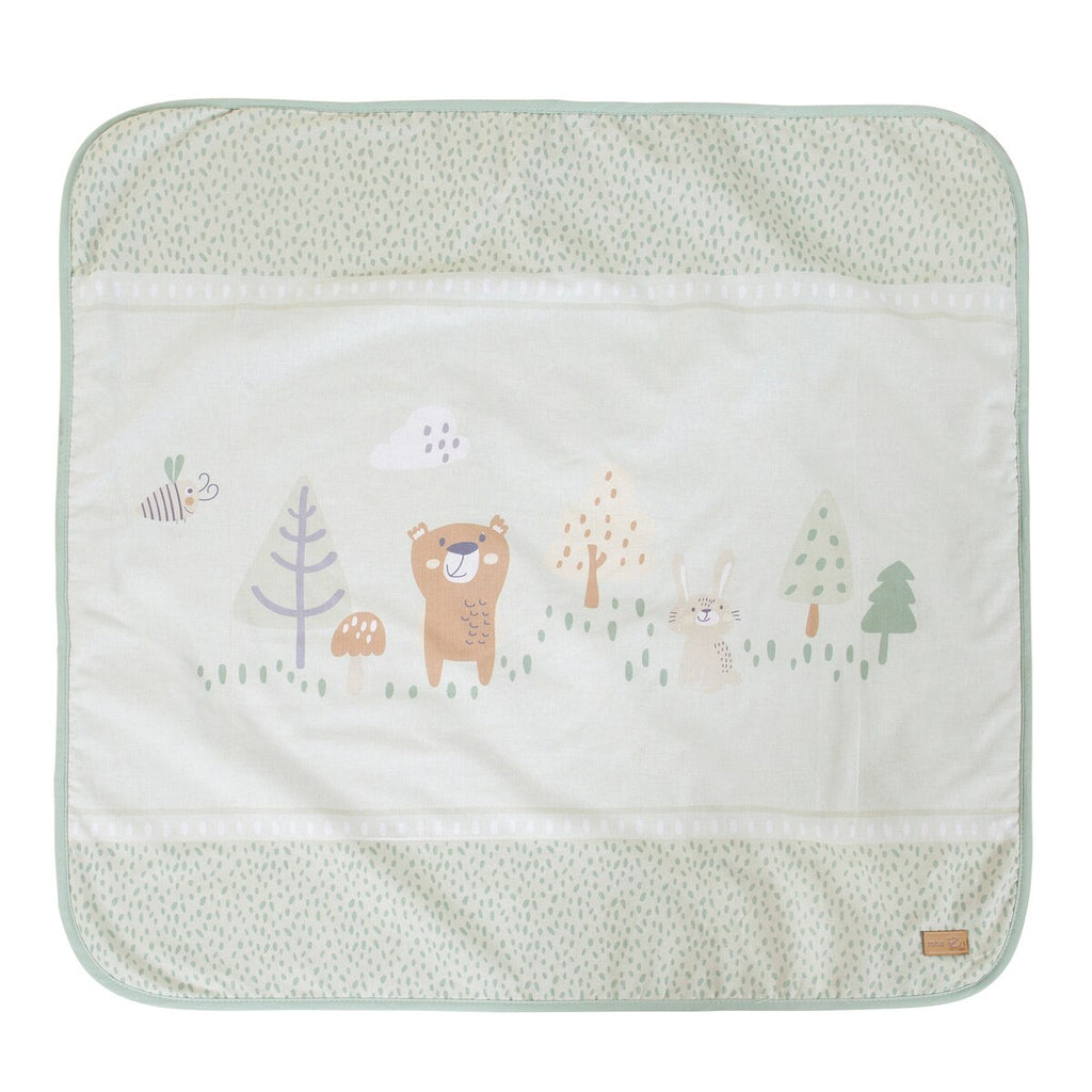 Koseteppe Woodland Buddies 80x80 cm bomull og fleece forfra