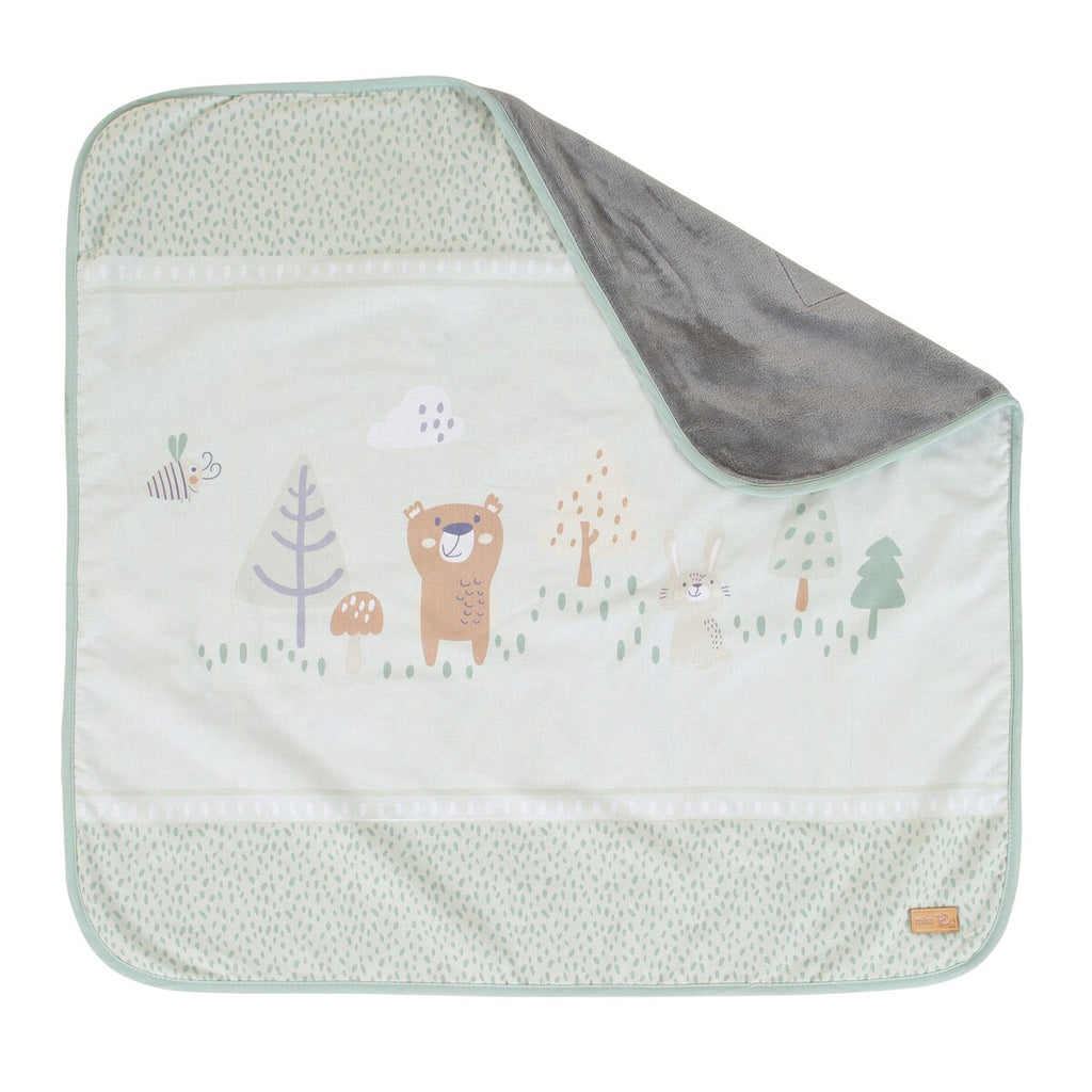 Koseteppe Woodland Buddies 80x80 cm bomull og fleece bakside
