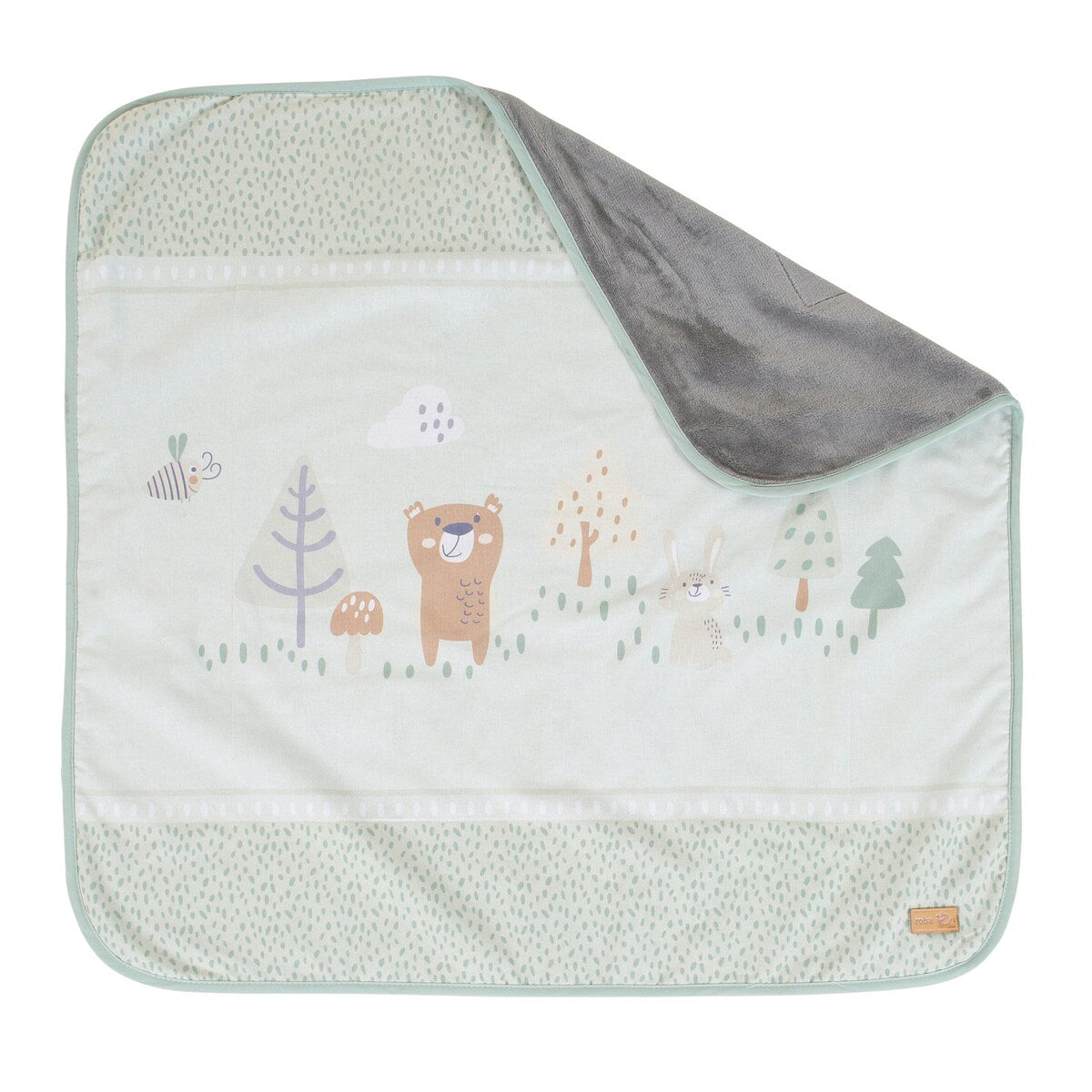 Koseteppe Woodland Buddies 80x80 cm bomull og fleece bakside
