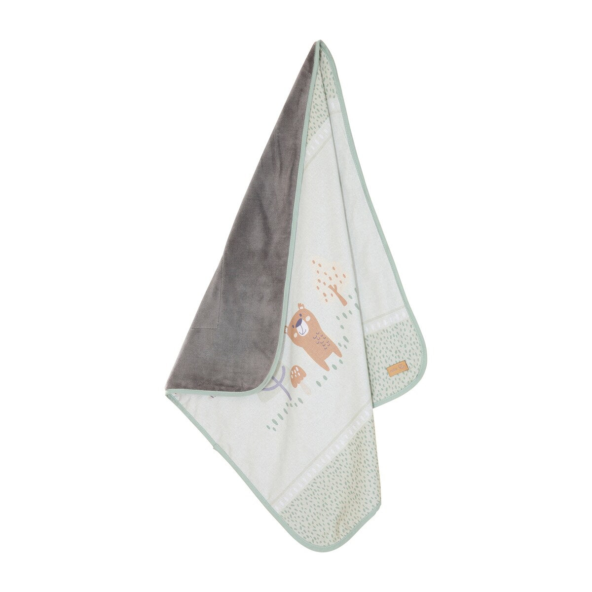 Koseteppe Woodland Buddies 80x80 cm bomull og fleece detalj av stoff