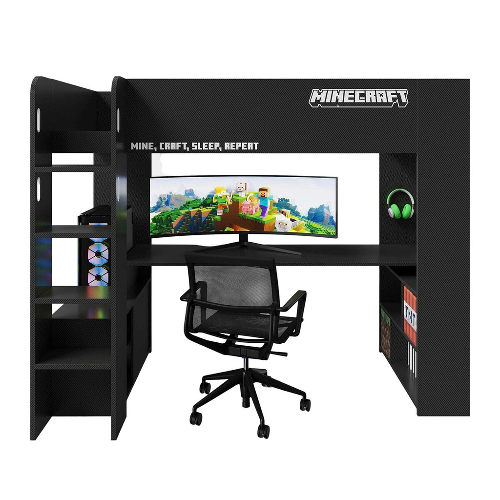 Køyeseng 90x200 cm Minecraft gaming svart karbonlook foran