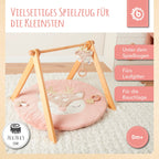 Krableteppe med aktivitetselementer rådyr rosa 70x70 cm bakside