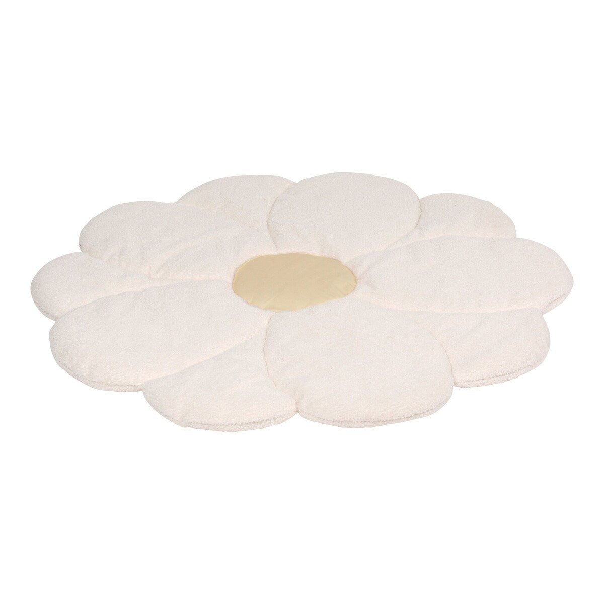 Bakside av Krableteppe blomst Ø110 cm med teddystoff