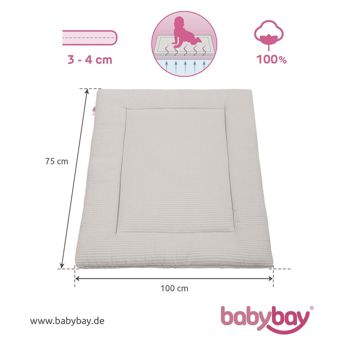Krableteppe i vaffelpiqué 75x100 cm bomull - babybay