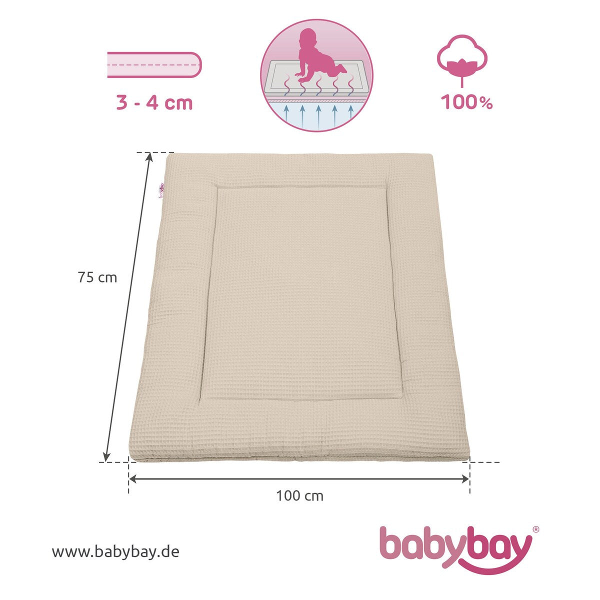 Krableteppe i vaffelpiqué 75x100 cm bomull - babybay
