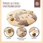Krableteppe med aktivitetselementer pinnsvin beige sammenrullet