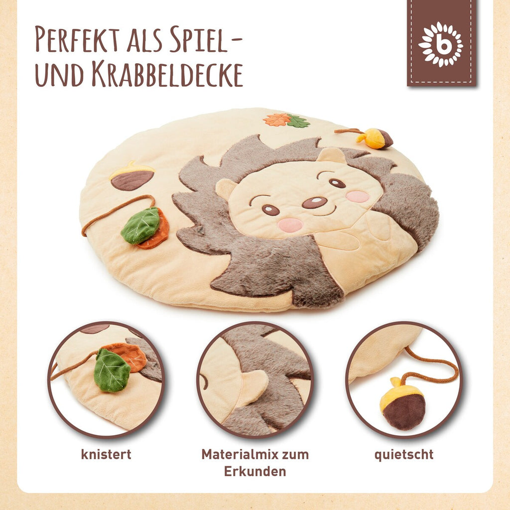 Detalj av pinnsvin på krableteppet beige