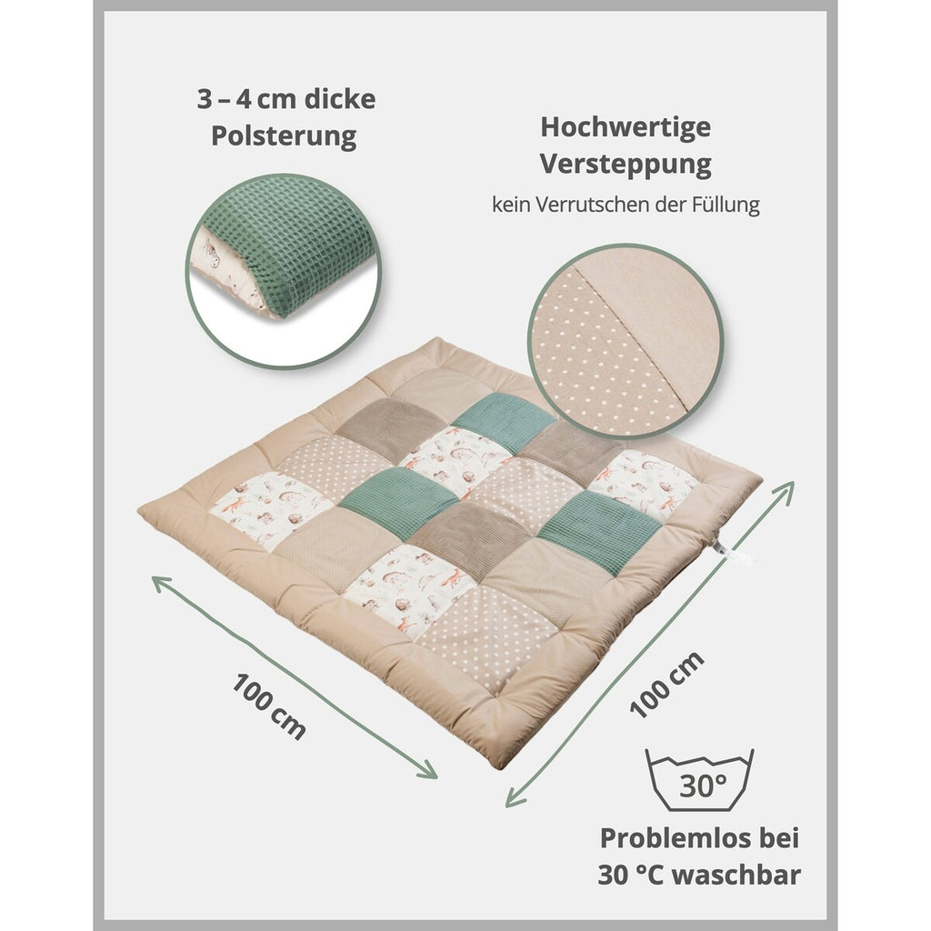 Krableteppe og lekegrindinnlegg 100x100 cm vaffelpiqué montert i lekegrind
