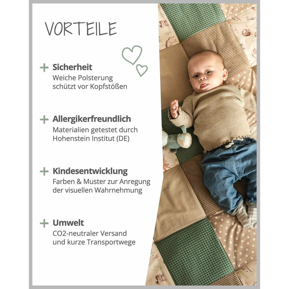 Krableteppe og lekegrindinnlegg 120x120 cm vaffelpiqué montert i lekegrind
