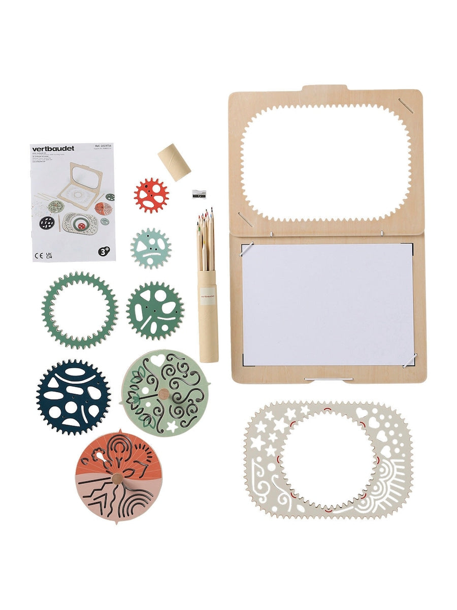 Kreativt spirograf-sett i FSC®-tre bakside