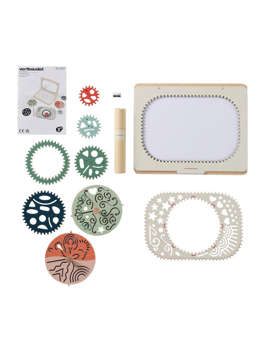 Kreativt spirograf-sett i FSC®-tre for barn forfra