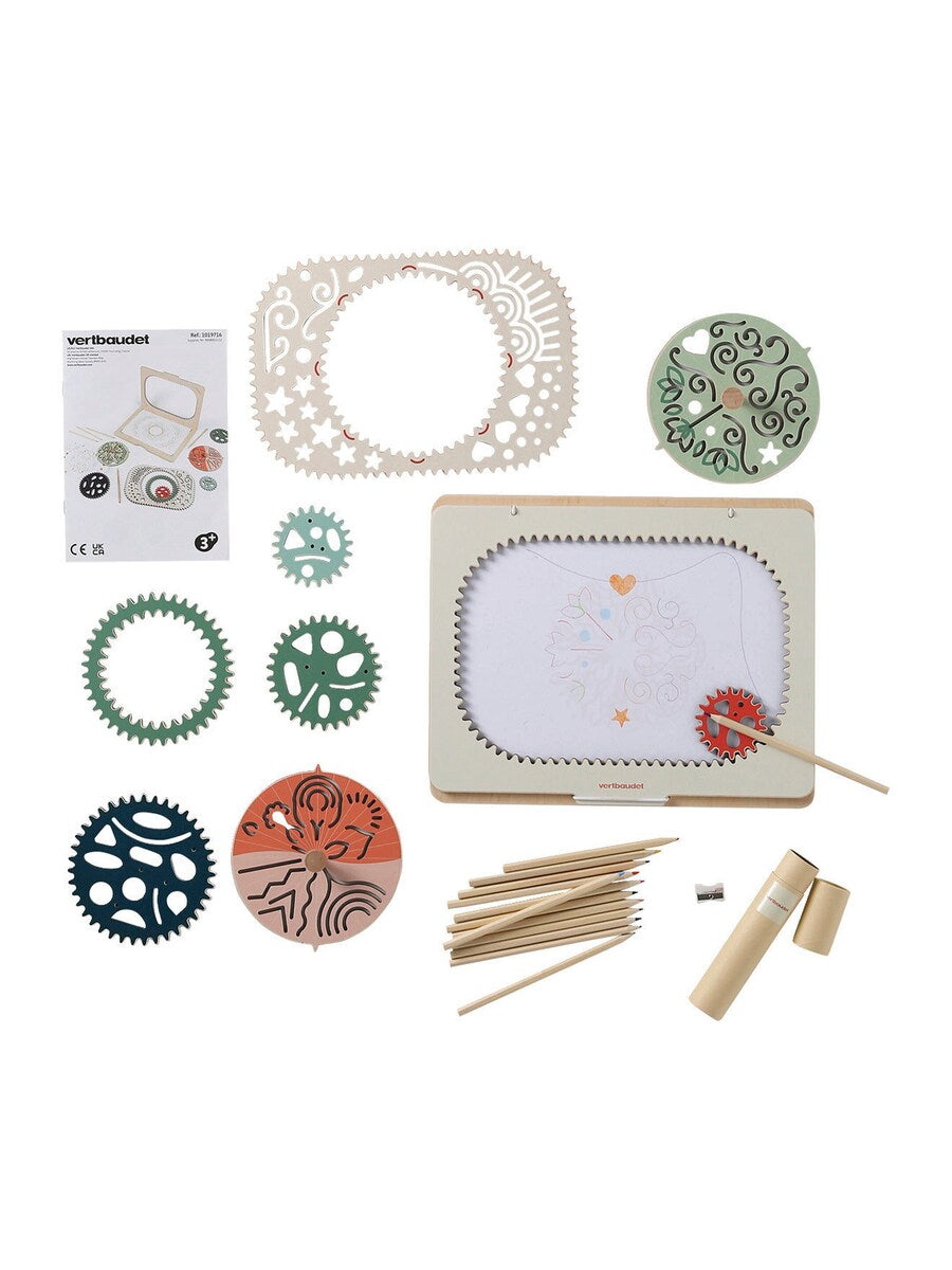 Kreativt spirograf-sett i FSC®-tre montert med ark