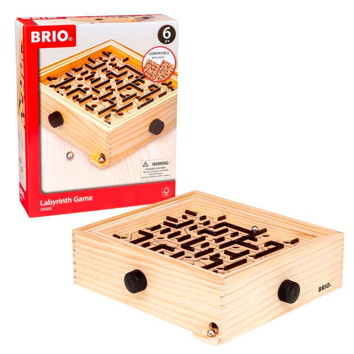 Labyrintspill i tre med 2 kuler 30,5x35 cm - BRIO forfra