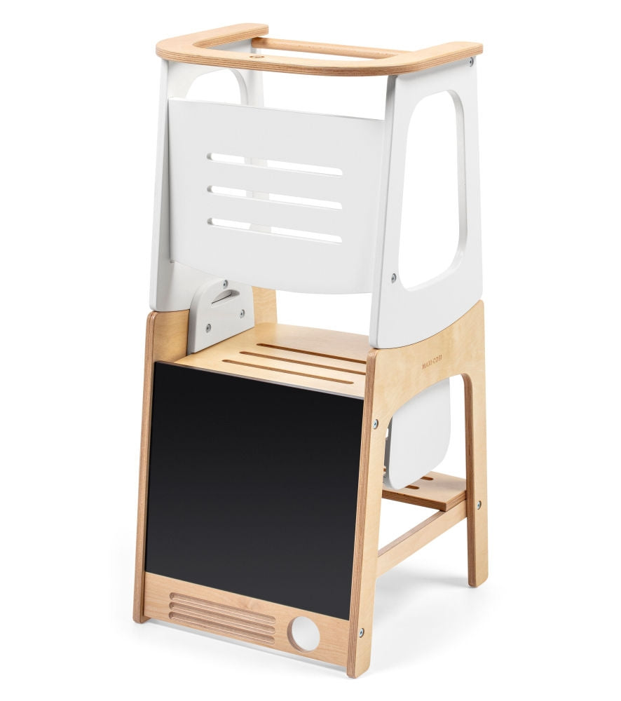 Læretårn 3-i-1 Toucan med tavle og stol Natural White forfra