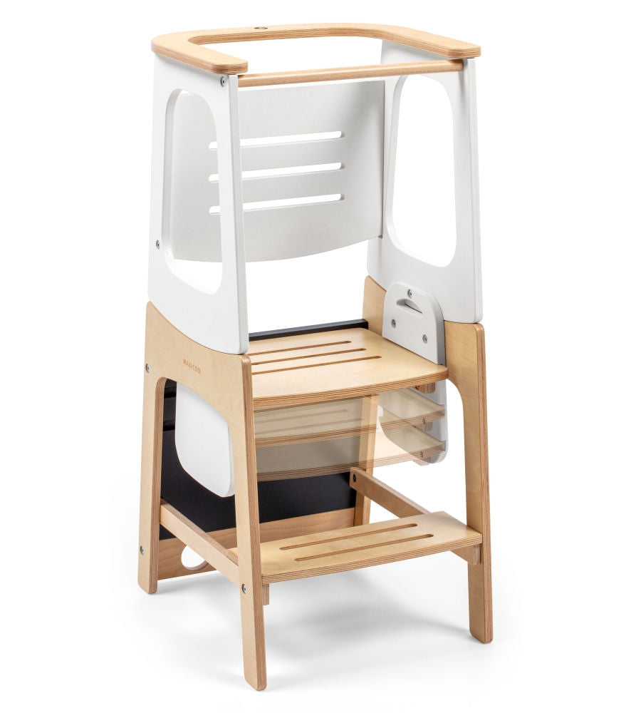 Bakside av Læretårn 3-i-1 Toucan med tavle og stol Natural White