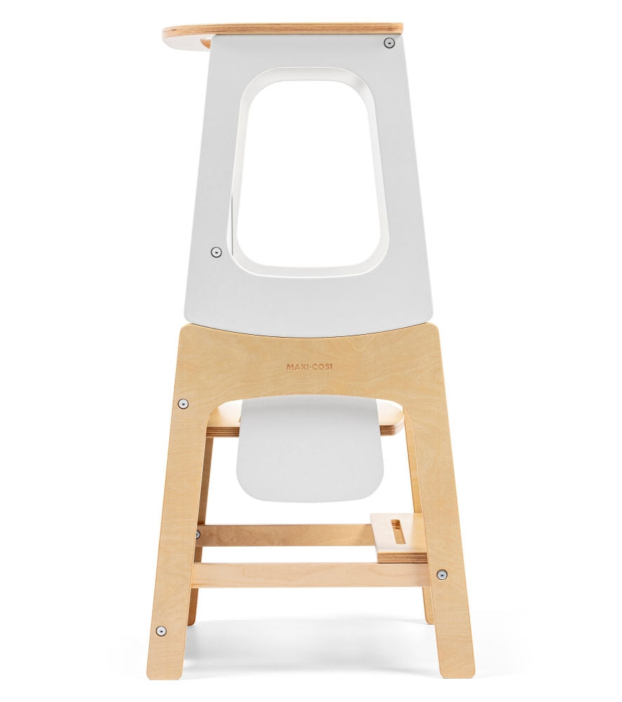 Læretårn 3-i-1 Toucan med tavle og stol Natural White som trinnhylle